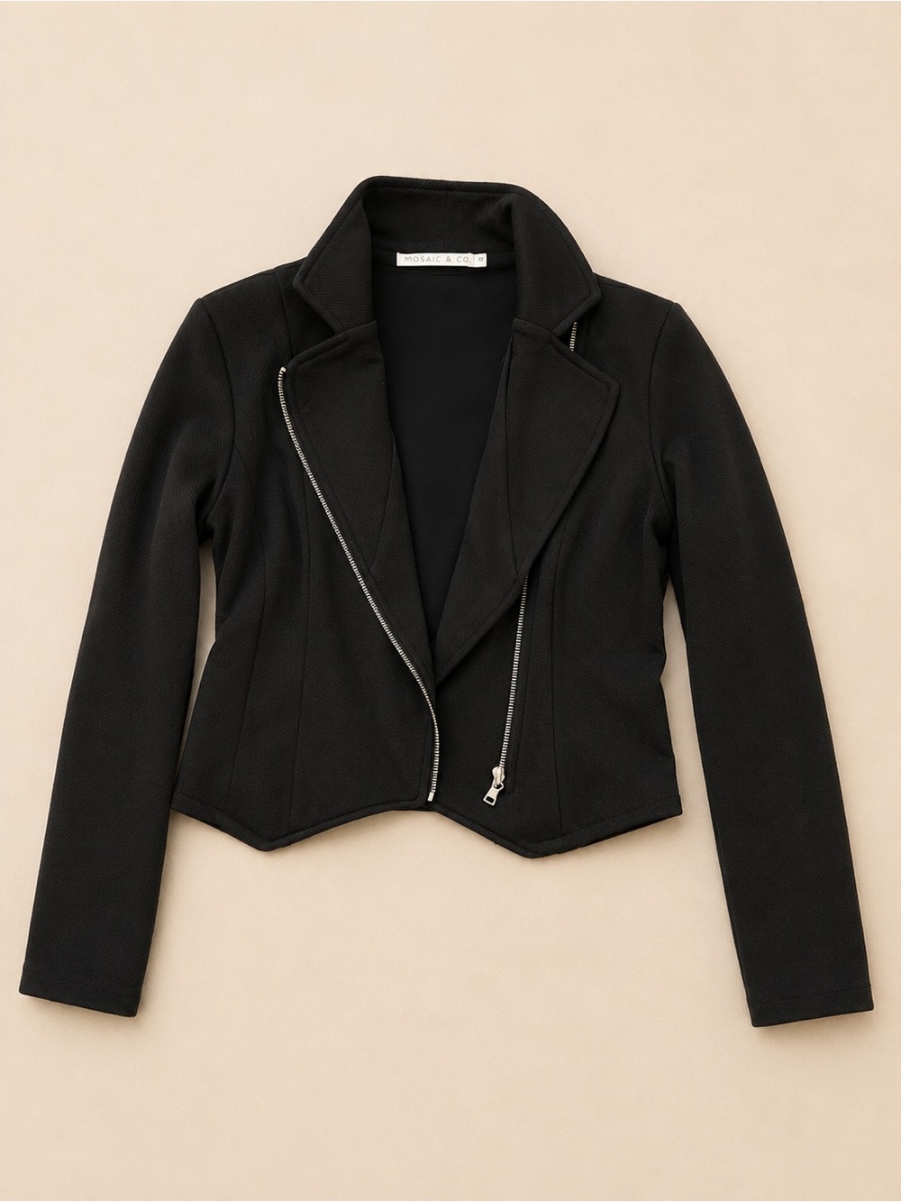 Mosaic & Co. Black Asymmetric Zip Leather Jacket
